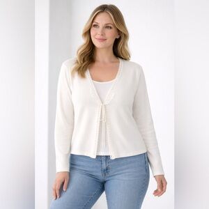 Vintage Talbots White Tie Front Cardigan Size XL